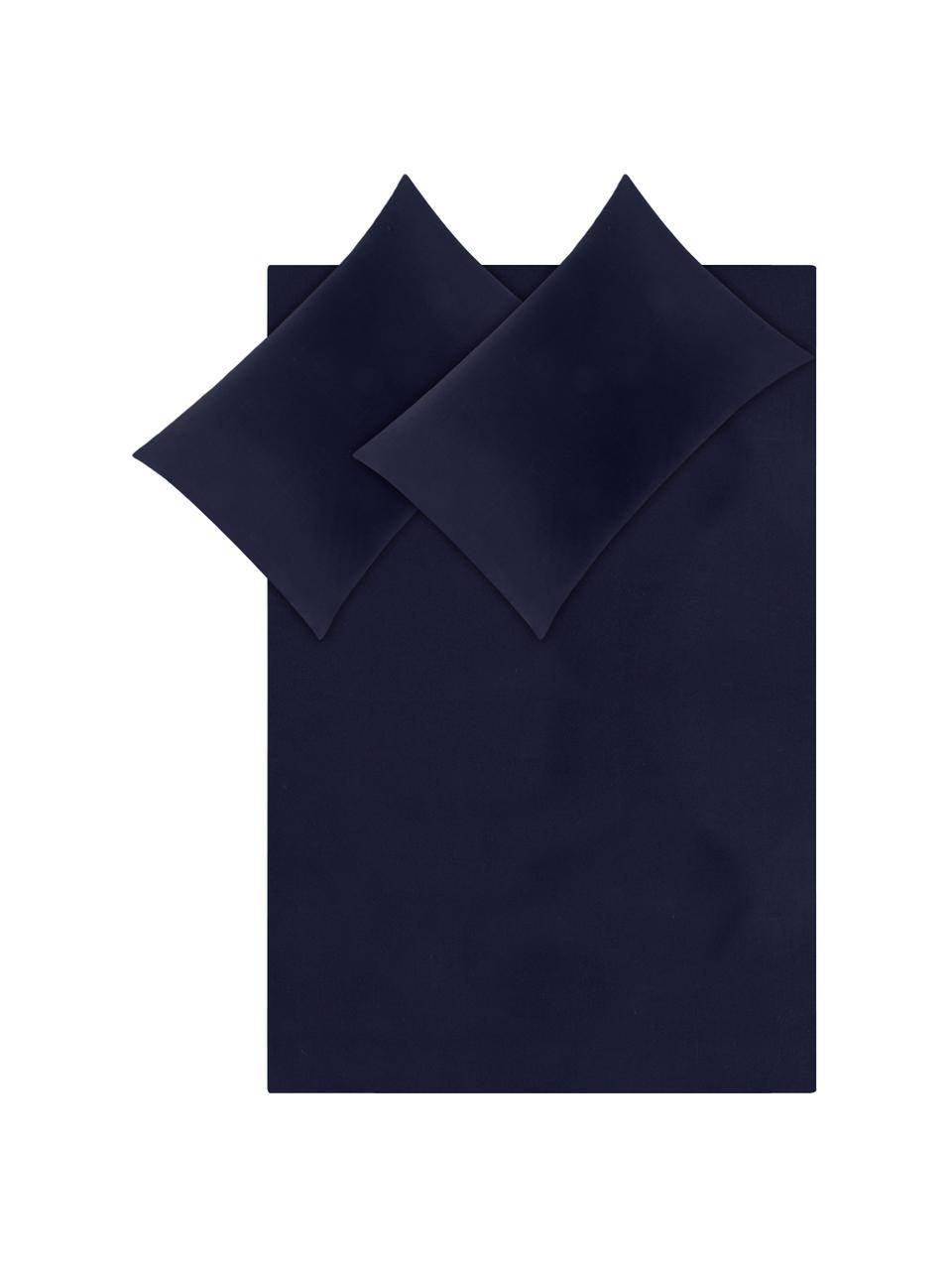 Parure copripiumino in raso di cotone Comfort, Blu scuro, 255 x 200 cm + 2 federe 50 x 80 cm