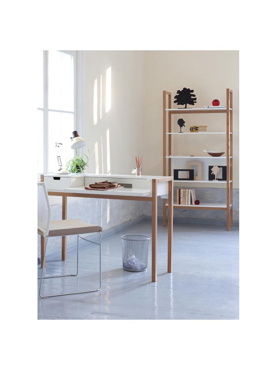 Libreria con struttura in legno di quercia Farringdon, Struttura: legno di quercia massicci, Ripiani: pannello di fibra a media, Bianco, legno di quercia, Larg. 90 x Alt. 185 cm