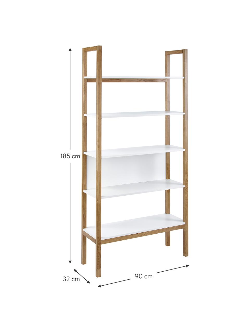 Regał z ramą z drewna dębowego Farringdon, Biały, drewno dębowe, S 90 x W 185 cm