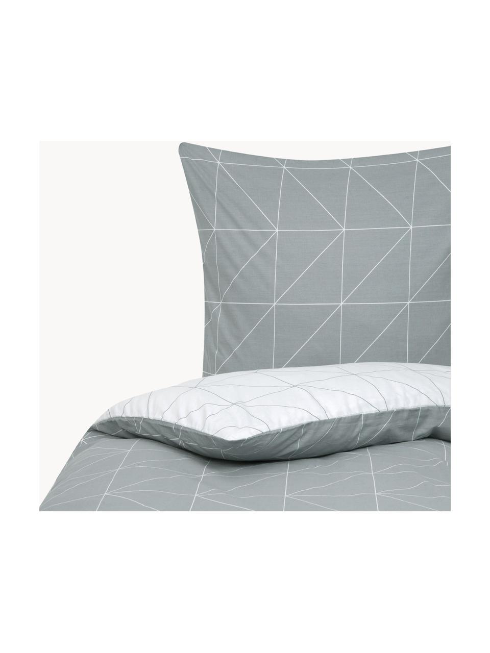 Funda nórdica doble cara de algodón Marla, Gris y blanco estampado, Cama 150/160 cm (240 x 220 cm)