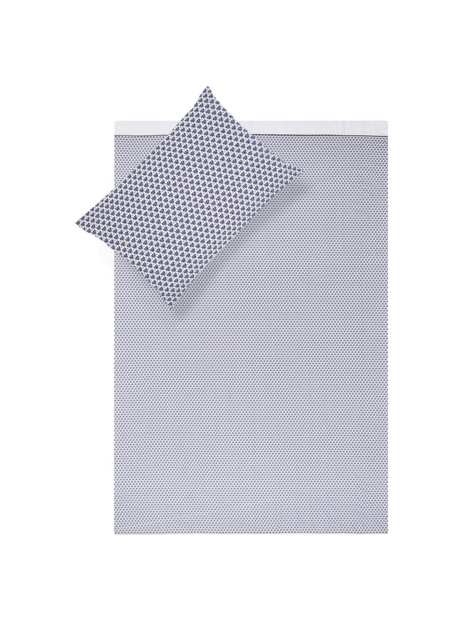 Set lenzuola in cotone Square, Cotone
La parure copripiumino in cotone è piacevolmente morbida sulla pelle, assorbe bene l'umidità ed è adatta per chi soffre di allergie., Bianco, blu, 250 x 280 cm + 2 federe 50 x 80 cm x lenzuola 180 x 200 cm