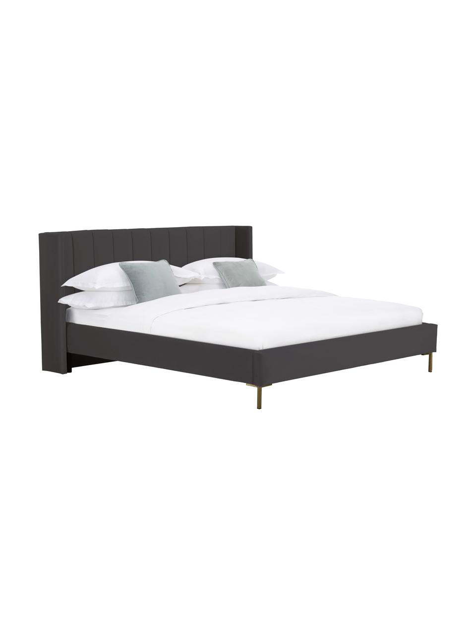 Letto imbottito in velluto Dusk, Rivestimento: velluto di poliestere Il , Piedini: metallo verniciato a polv, Velluto antracite, Larg. 180 x Lung. 200 cm