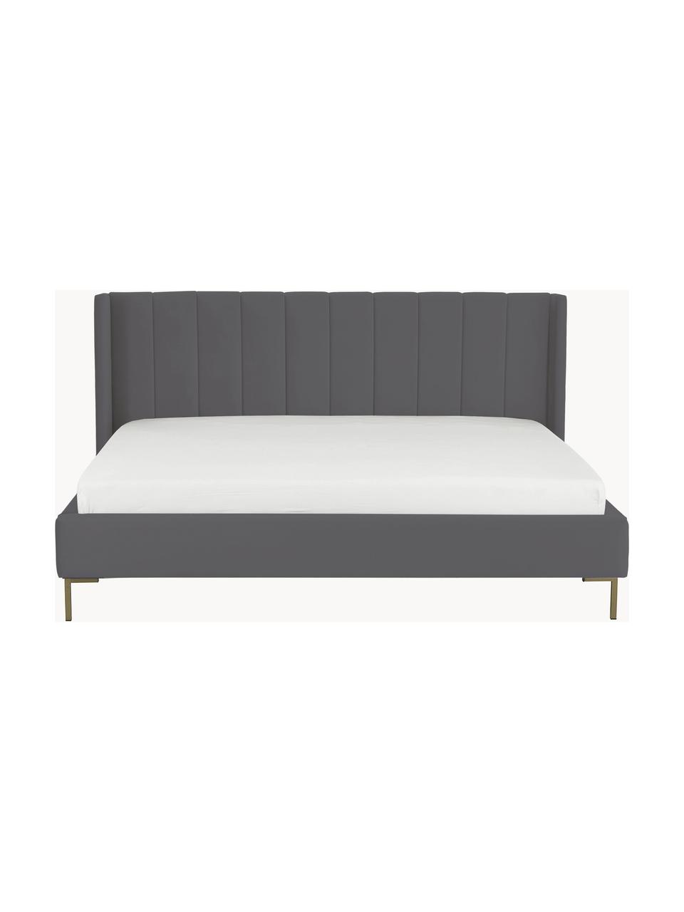 Cama tapizada en terciopelo Dusk, Tapizado: terciopelo de poliéster A, Estructura: madera de pino maciza con, Patas: metal con pintura en polv, Terciopelo gris antracita, An 140 x L 200 cm