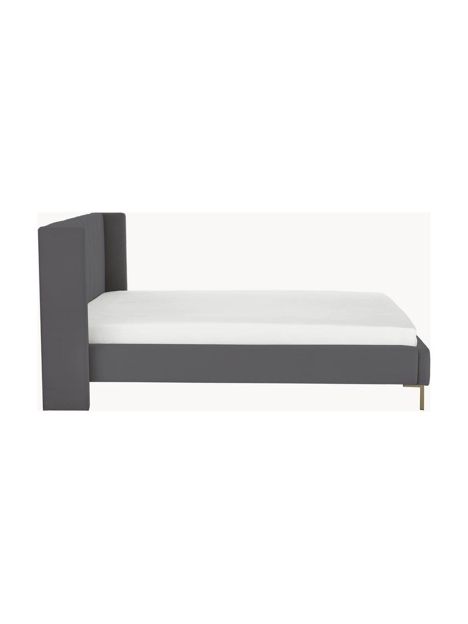 Cama tapizada en terciopelo Dusk, Tapizado: terciopelo de poliéster A, Estructura: madera de pino maciza con, Patas: metal con pintura en polv, Terciopelo gris antracita, An 140 x L 200 cm