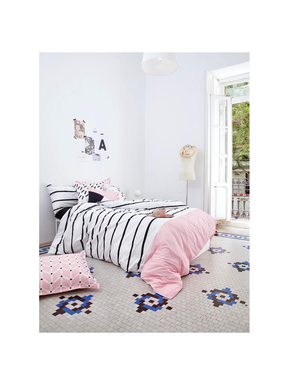 Housse de couette en coton Blush, Blanc, rose vif, noir