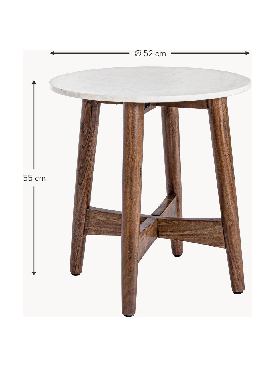 Table d'appoint ronde avec plateau en marbre Sylvester, Blanc marbré, bois d'acacia, Ø 52 x haut. 55 cm