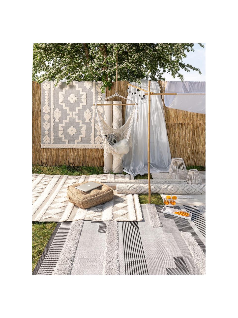 Ethno in- & outdoor vloerkleed Carlo met hoog-laag structuur, 100% polyethyleen, Grijs, crèmekleurig, B 80 x L 150 cm (maat XS)