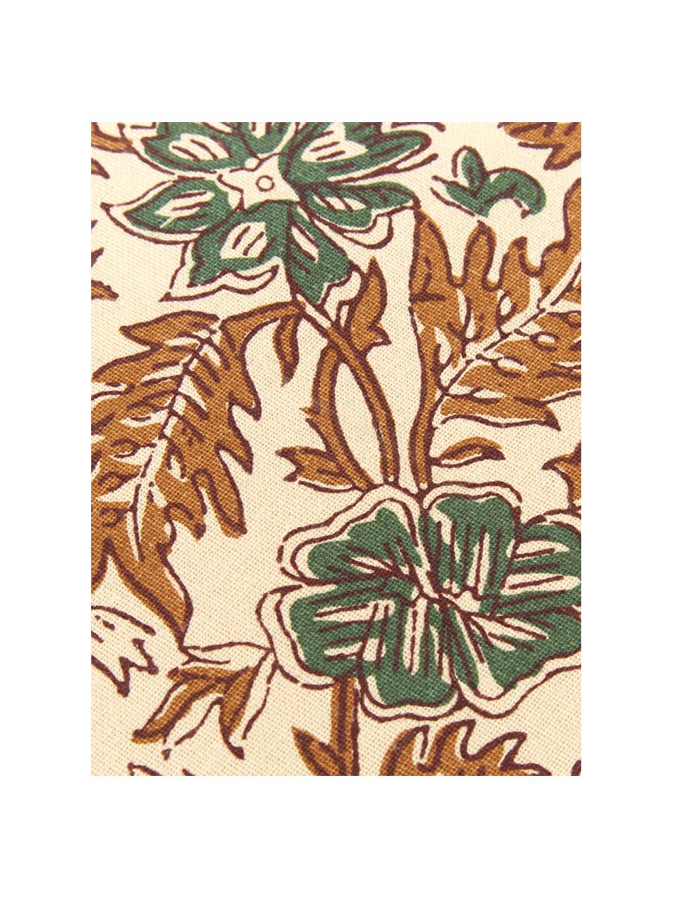 Funda de cojín con flecos Summerleaves, Algodón, Crema, verde, marrón, An 50 x L 50 cm