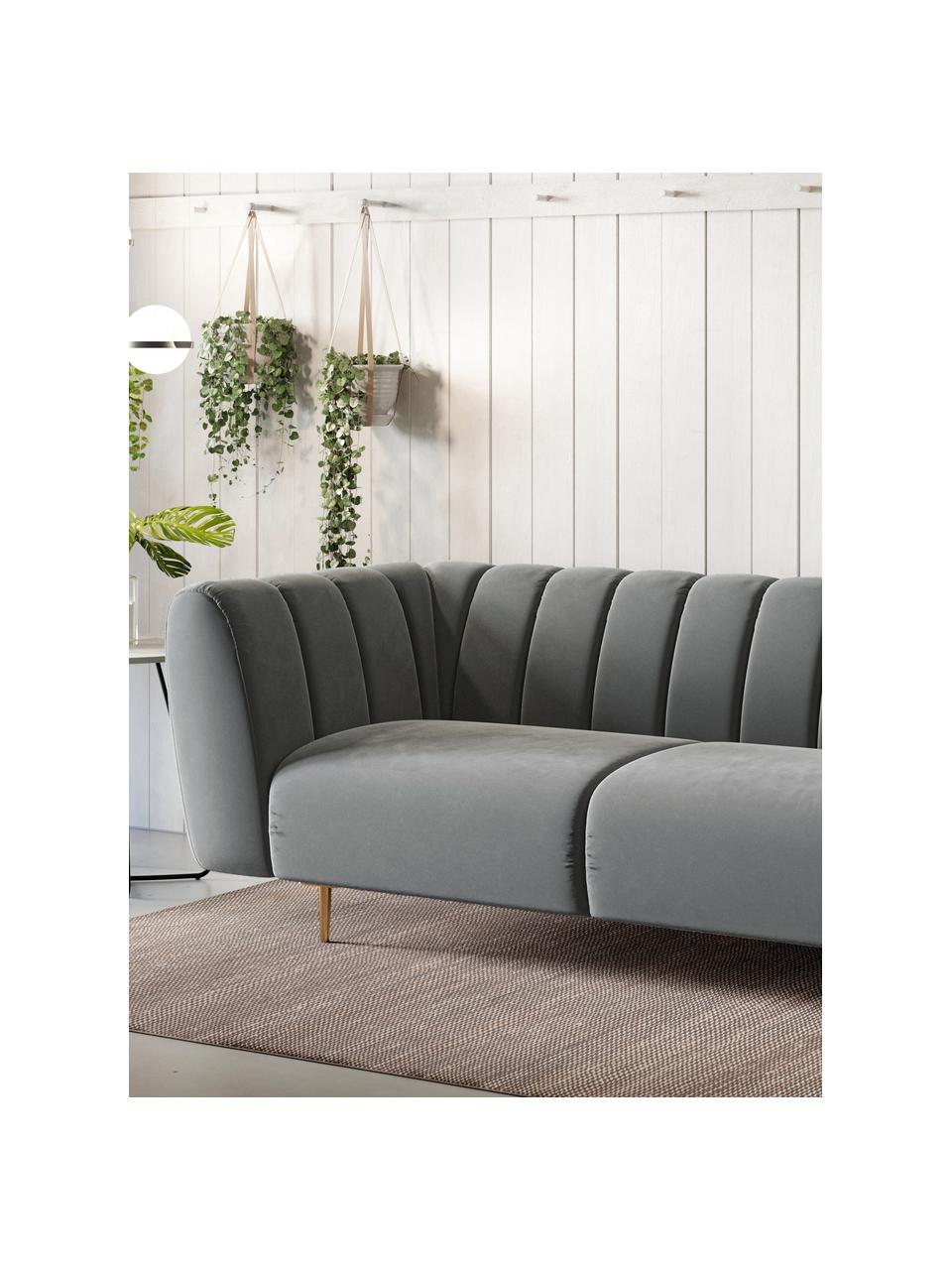 Sofa z aksamitu Shel (3-osobowa), Tapicerka: 100% aksamit poliestrowy , Nogi: metal powlekany, Aksamitny stalowoszary, nogi: odcienie mosiądzu, S 210 x G 95 cm