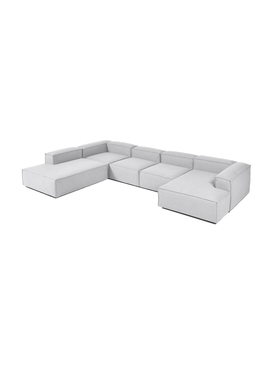 Sofa modułowa Lennon, Tapicerka: 100% poliester Dzięki tka, Stelaż: lite drewno sosnowe z cer, Nogi: tworzywo sztuczne, Jasnoszara tkanina, S 418 x W 68 cm, lewostronna