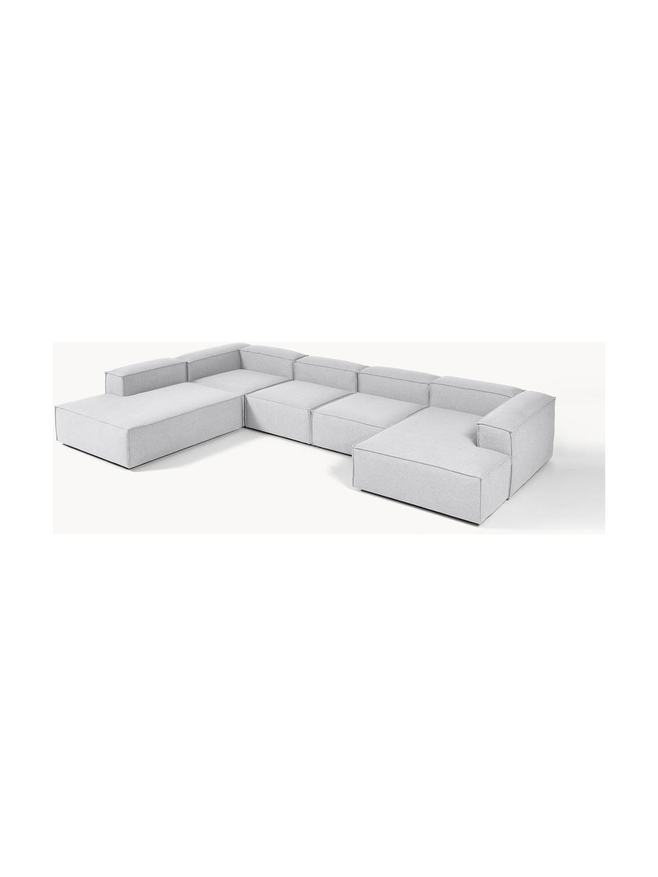 Sofa modułowa Lennon, Tapicerka: 100% poliester Dzięki tka, Stelaż: lite drewno sosnowe, skle, Nogi: tworzywo sztuczne Ten pro, Szara tkanina, S 418 x G 269 cm,  lewostronna