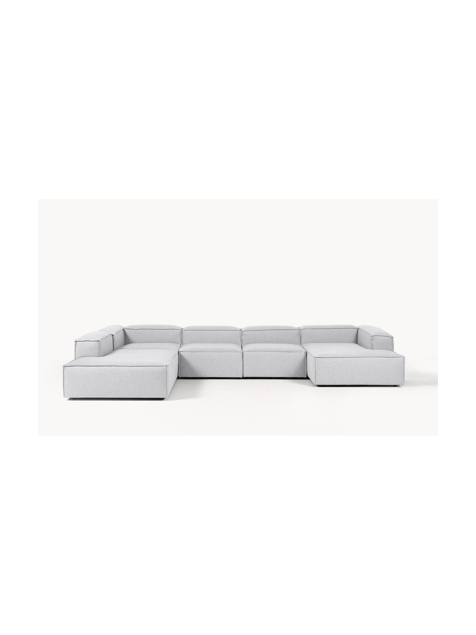 Sofa modułowa Lennon, Tapicerka: 100% poliester Dzięki tka, Stelaż: lite drewno sosnowe, skle, Nogi: tworzywo sztuczne Ten pro, Szara tkanina, S 418 x G 269 cm,  lewostronna