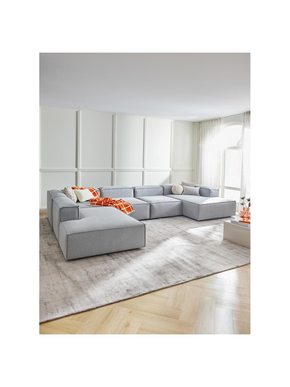 Canapé lounge modulable Lennon, Tissu gris, larg. 418 x prof. 269 cm, méridienne à gauche