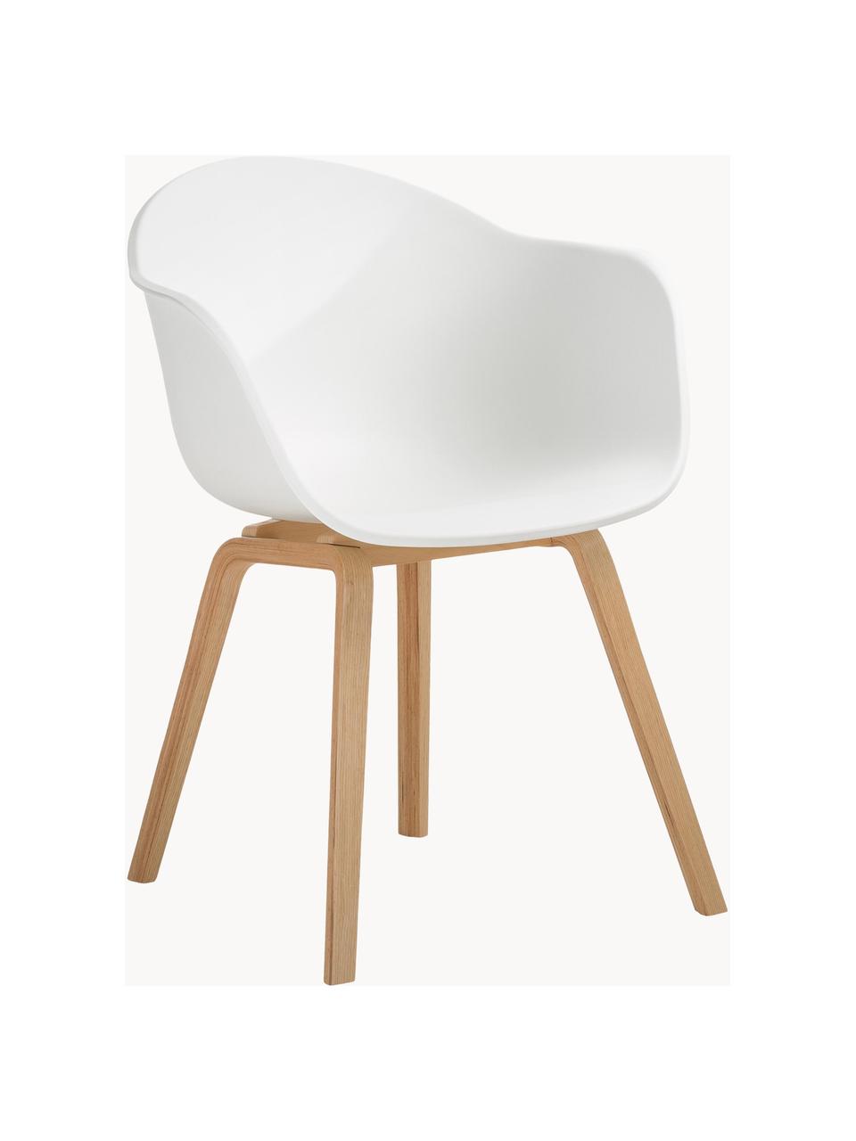 Krzesło z podłokietnikami z tworzywa sztucznego Claire, Nogi: drewno bukowe, Biały, drewno bukowe, S 60 x G 54 cm