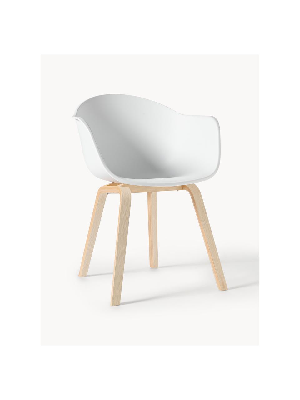 Krzesło z podłokietnikami z tworzywa sztucznego Claire, Nogi: drewno z fornirem z drewn, Biały, drewno bukowe, S 60 x G 54 cm