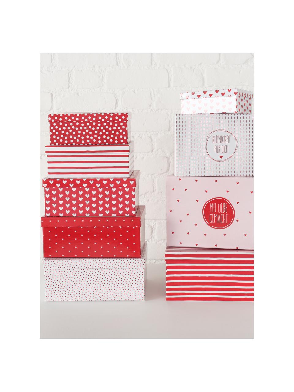 Set de cajas Illum, 9 uds., Papel, Blanco, rojo, rosa claro, Set de diferentes tamaños