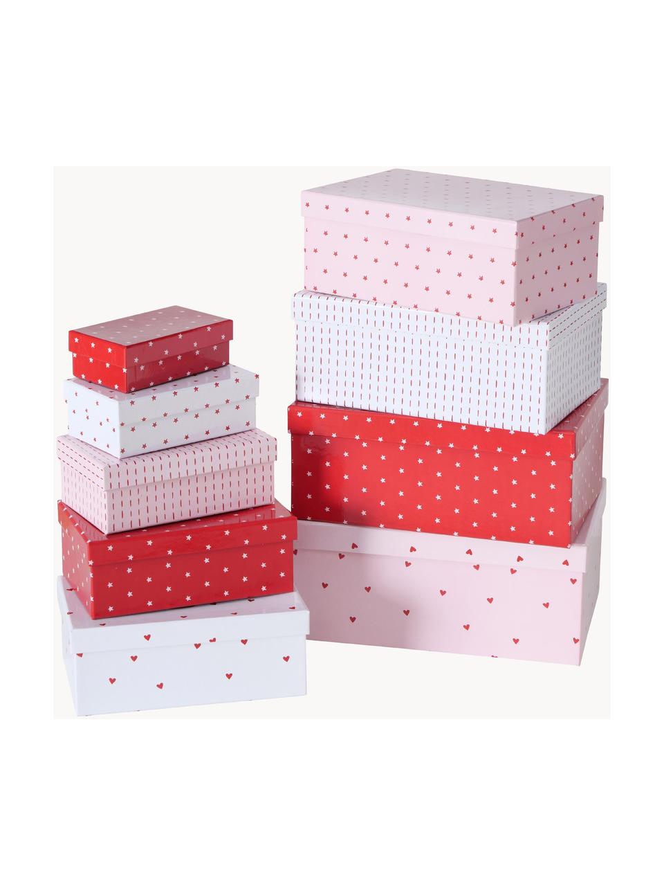 Geschenkboxen-Set Illum, 9-tlg., Papier, Weiss, Rot, Rosa, Set mit verschiedenen Grössen