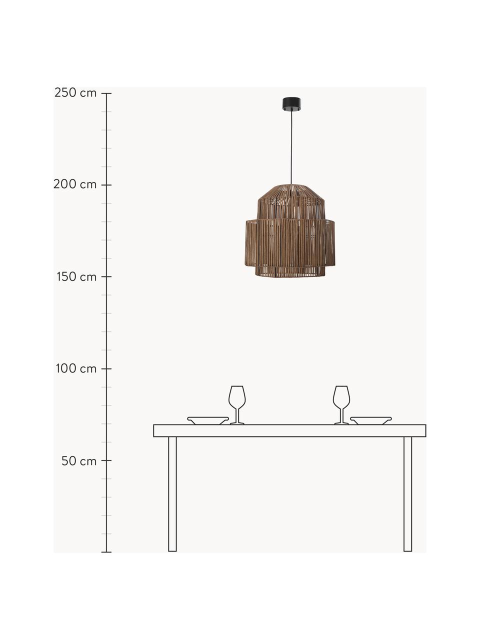 Lámpara de techo de ratán Emelee, Pantalla: ratán, Anclaje: metal recubierto, Cable: cubierto en tela, Marrón, Ø 50 x Al 50 cm