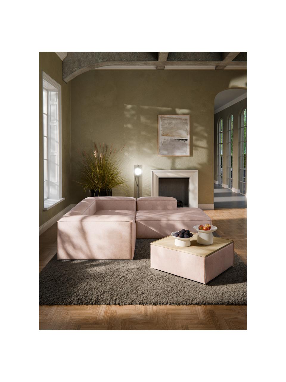 Sofa-Hocker Lennon aus Leinen-Mix mit Stauraum, Bezug: 50 % Viskose, 25 % Leinen, Tablett: Eichenholz, Spannplatte m, Gestell: Spanplatte, mitteldichte , Füße: Kunststoff Dieses Produkt, Leinen-Mix Rostrot, helles Eichenholz, B 88 x T 88 cm