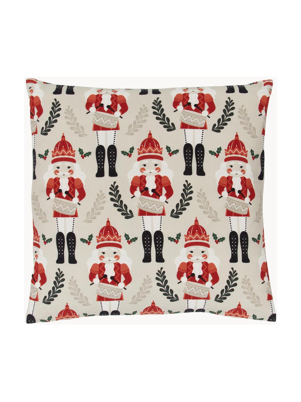 Housse de coussin 45x45 Noël Drummers, 100 % coton, Blanc cassé, rouge, vert foncé, larg. 45 x long. 45 cm