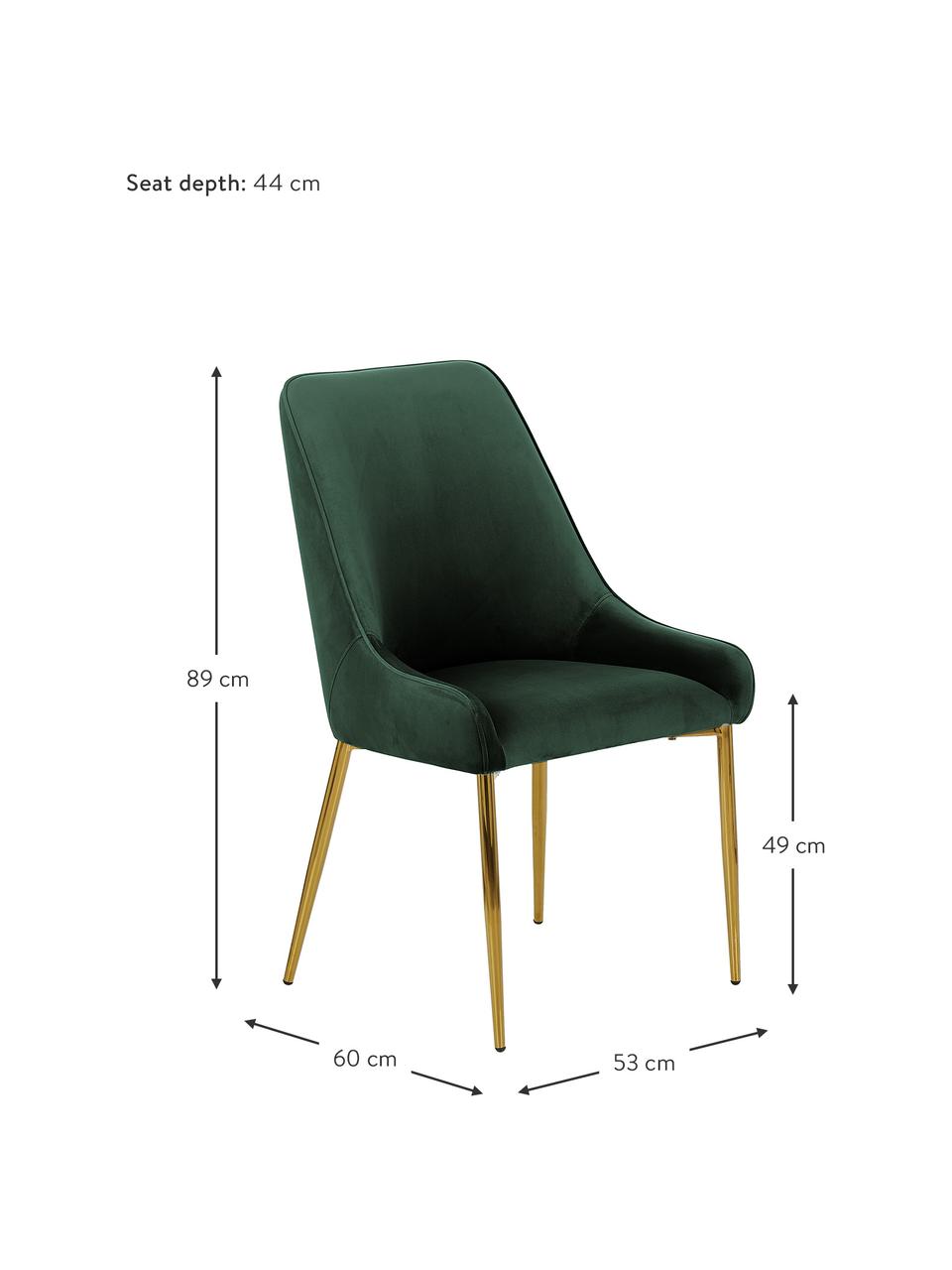 Chaise rembourrée en velours Ava, Velours vert foncé, larg. 53 x prof. 60 cm