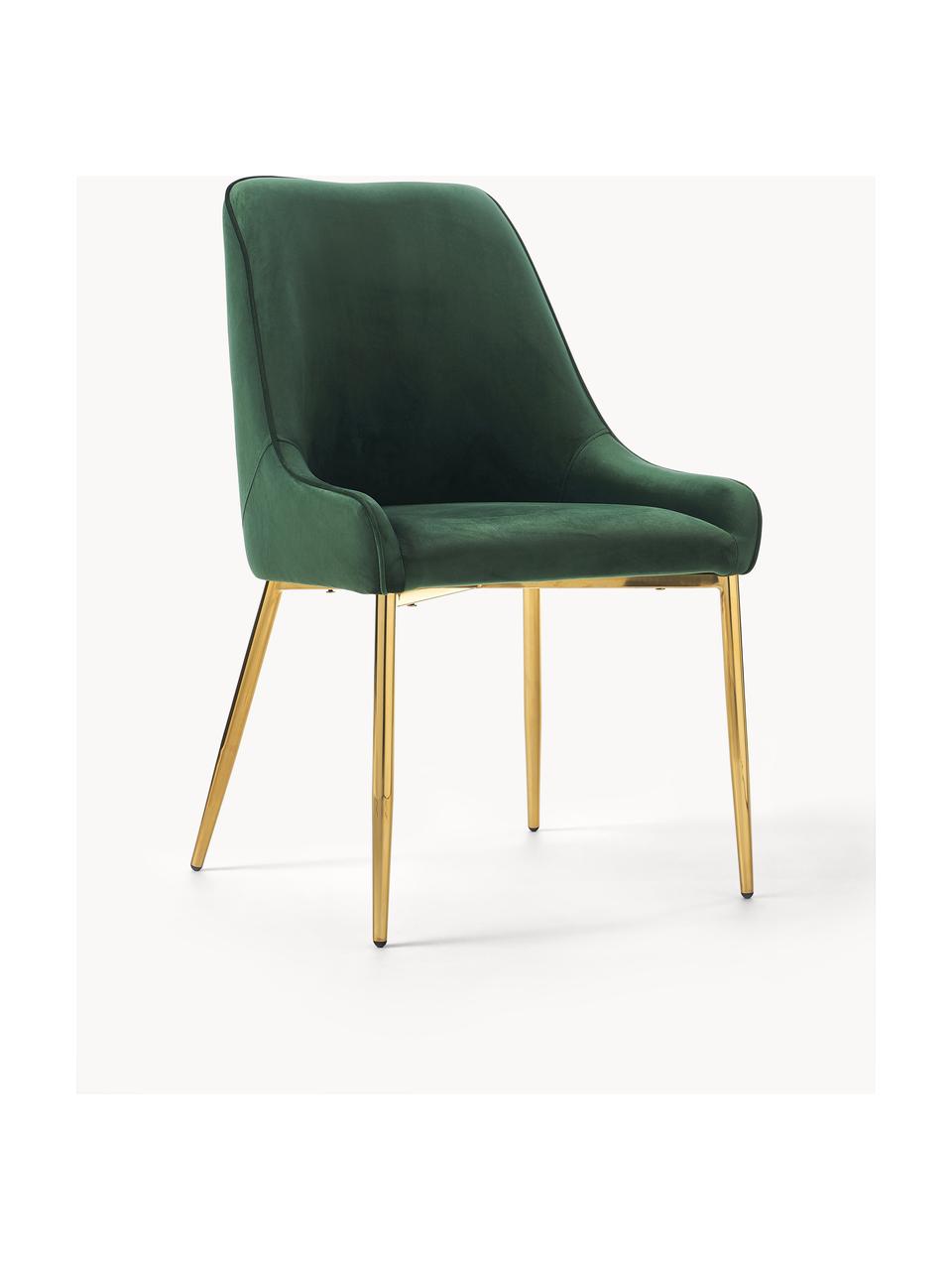 Fluwelen stoel Ava, Bekleding: fluweel (100% polyester), Poten: gegalvaniseerd metaal, Fluweel donkergroen, B 53 x D 60 cm