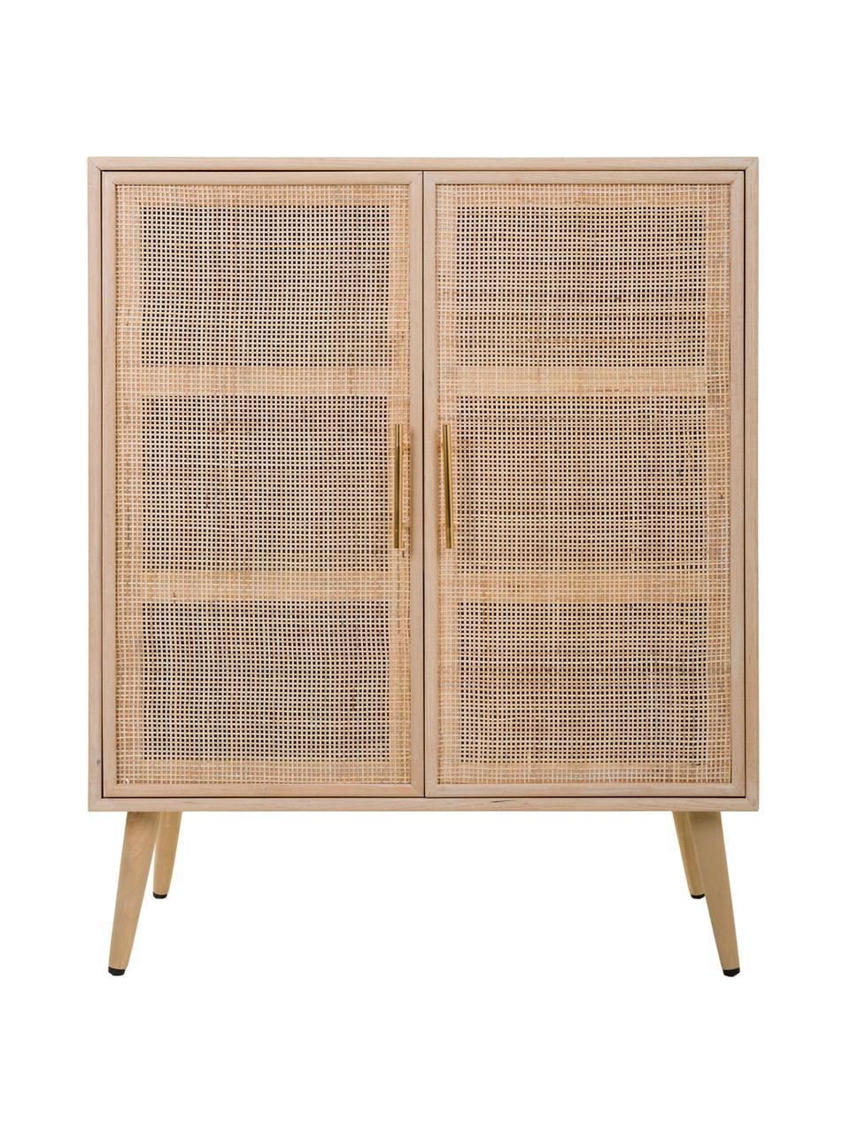 Chiffonnier de madera Cayetana, Estructura: tablero de fibras de dens, Patas: madera de bambú pintada, Madera clara, An 80 x Al 101 cm