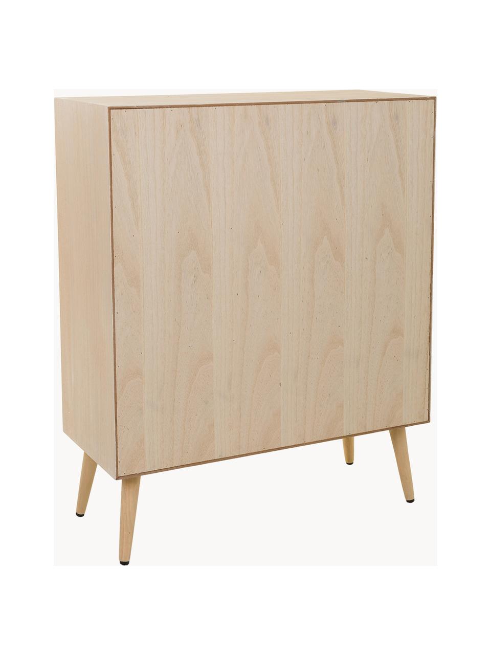 Chiffonnier de madera Cayetana, Estructura: tablero de fibras de dens, Patas: madera de bambú pintada, Madera clara, An 80 x Al 101 cm