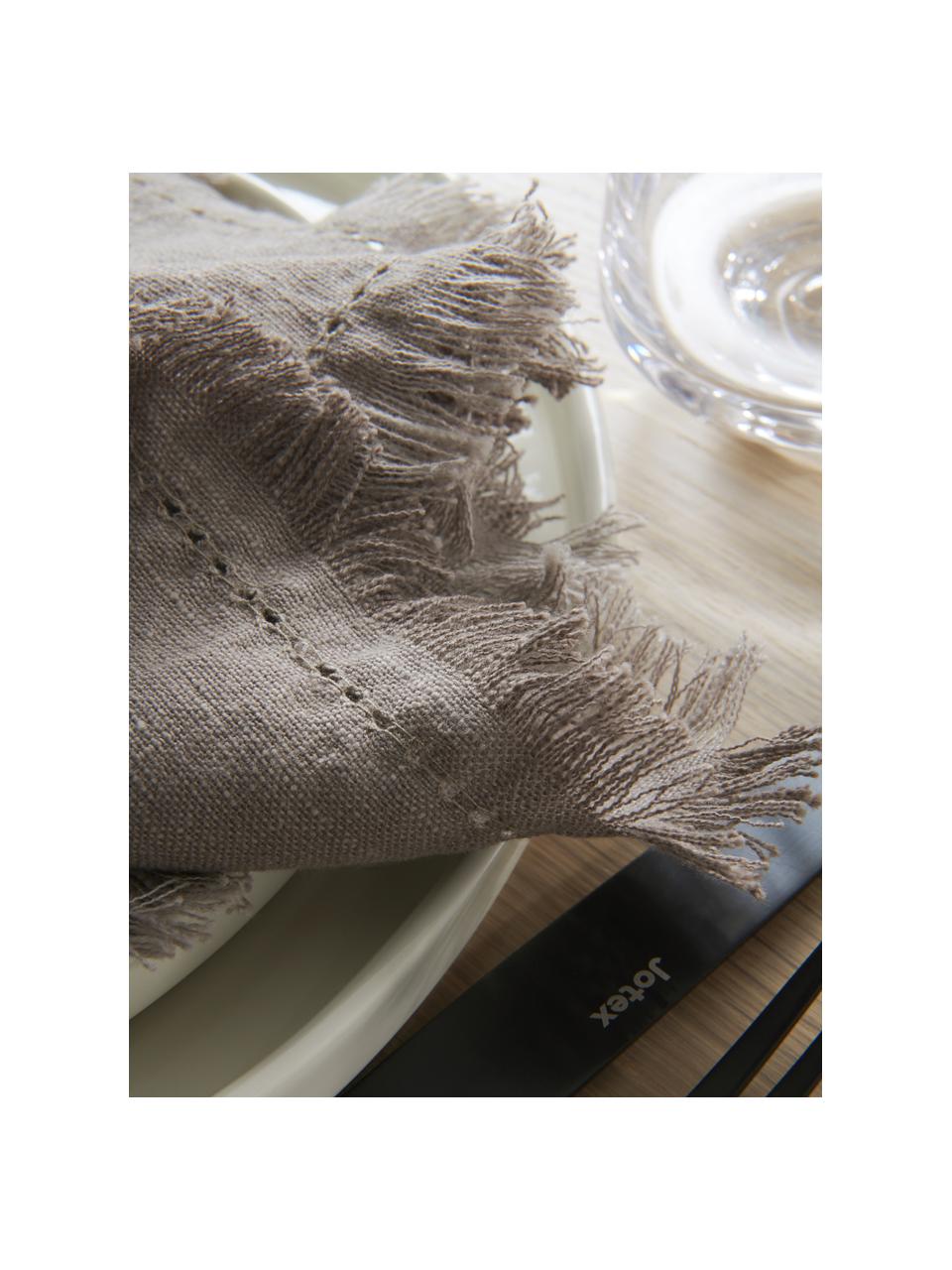 Serviettes de table avec franges Henley, 2 pièces, 100 % coton, Grège, larg. 45 x long. 45 cm
