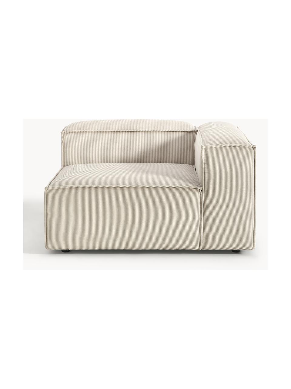 Eckmodul Lennon aus Cord, Bezug: Cord (92 % Polyester, 8 %, Gestell: Massives Kiefernholz, Spe, Füße: Kunststoffx Dieses Produk, Cord Hellbeige, B 119 x T 119 cm, Eckteil links