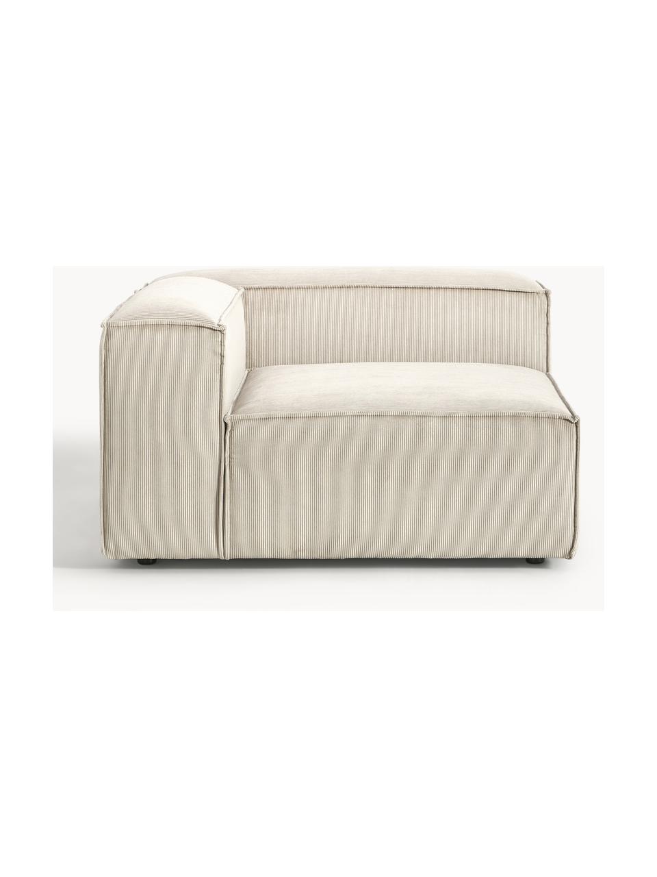 Eckmodul Lennon aus Cord, Bezug: Cord (92 % Polyester, 8 %, Gestell: Massives Kiefernholz, Spe, Füße: Kunststoffx Dieses Produk, Cord Hellbeige, B 119 x T 119 cm, Eckteil links