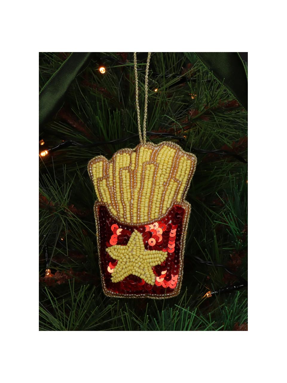 Décoration de sapin de Noël French Fries, Perles, Jaune, rouge, larg. 7 x haut. 10 cm