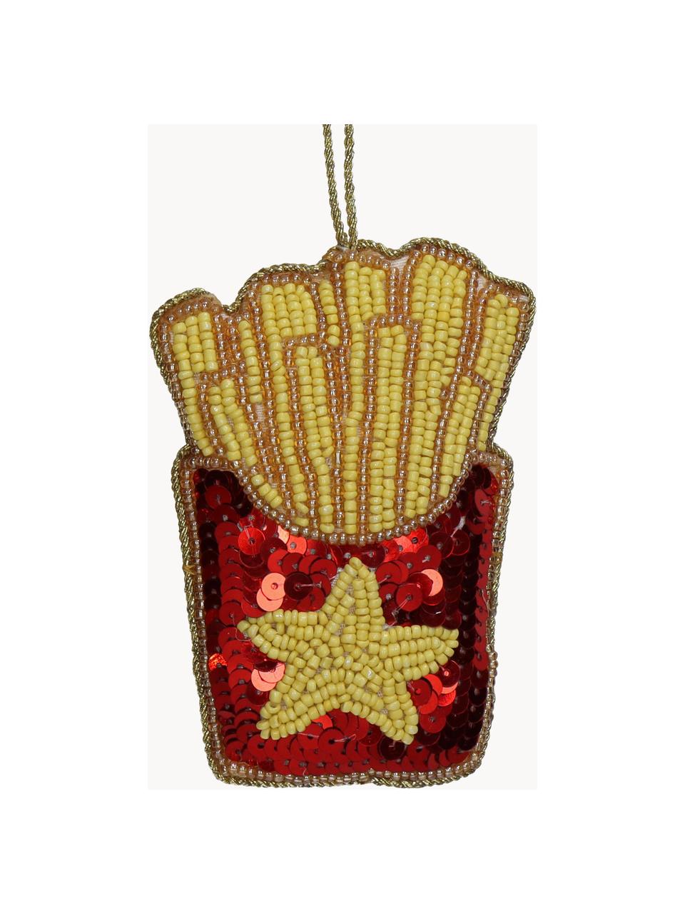 Décoration de sapin de Noël French Fries, Perles, Jaune, rouge, larg. 7 x haut. 10 cm