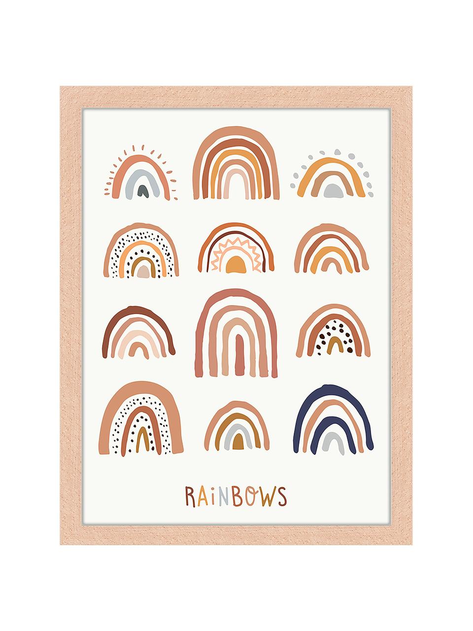 Impresión digital enmarcada All the Rainbows, Madera clara, multicolor, Off White, An 33 x Al 43 cm