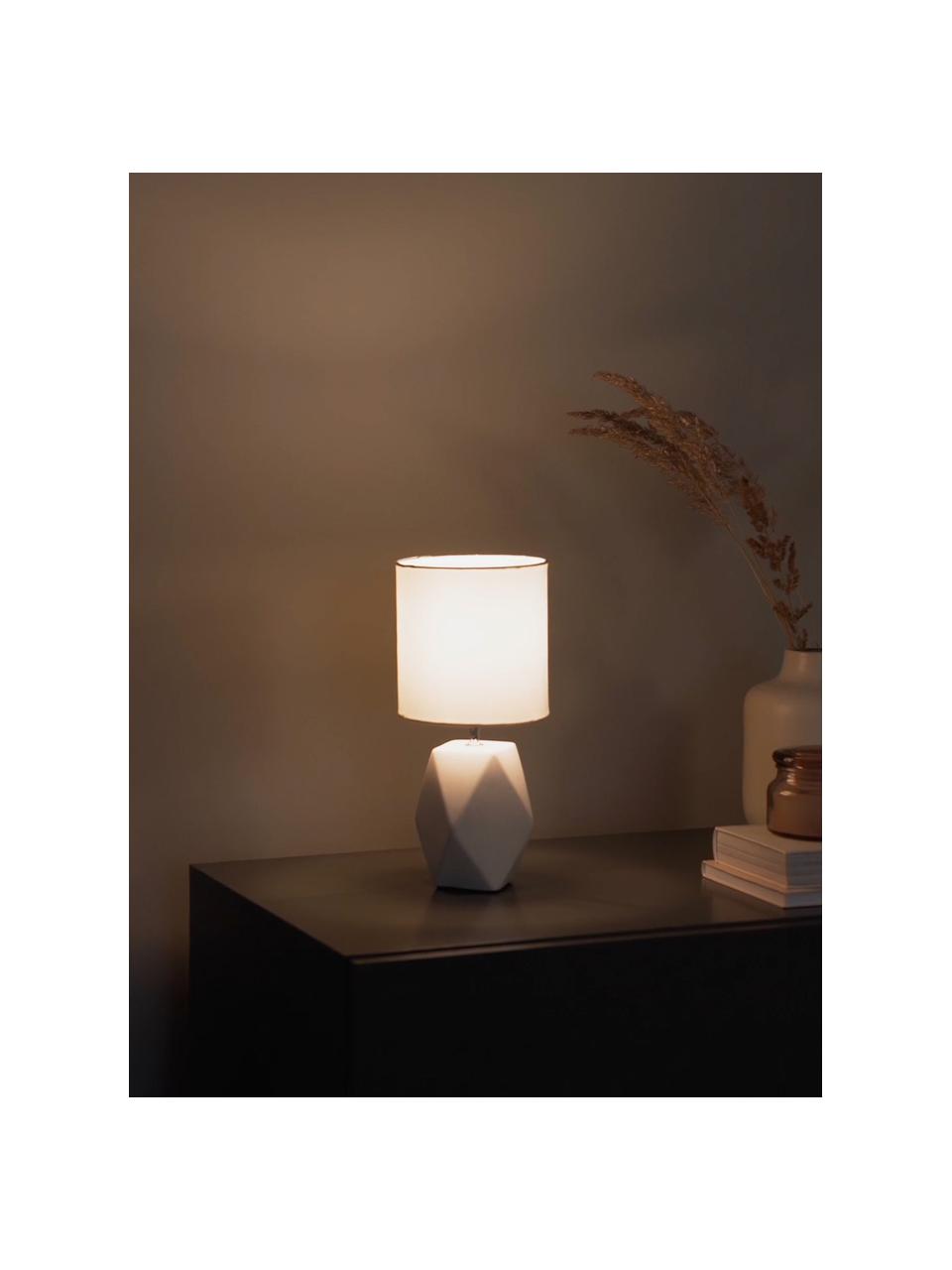 Kleine Keramik-Tischlampe Sage in Weiß, Lampenschirm: Stoff, Lampenfuß: Keramik, Weiß, Ø 15 x H 31 cm
