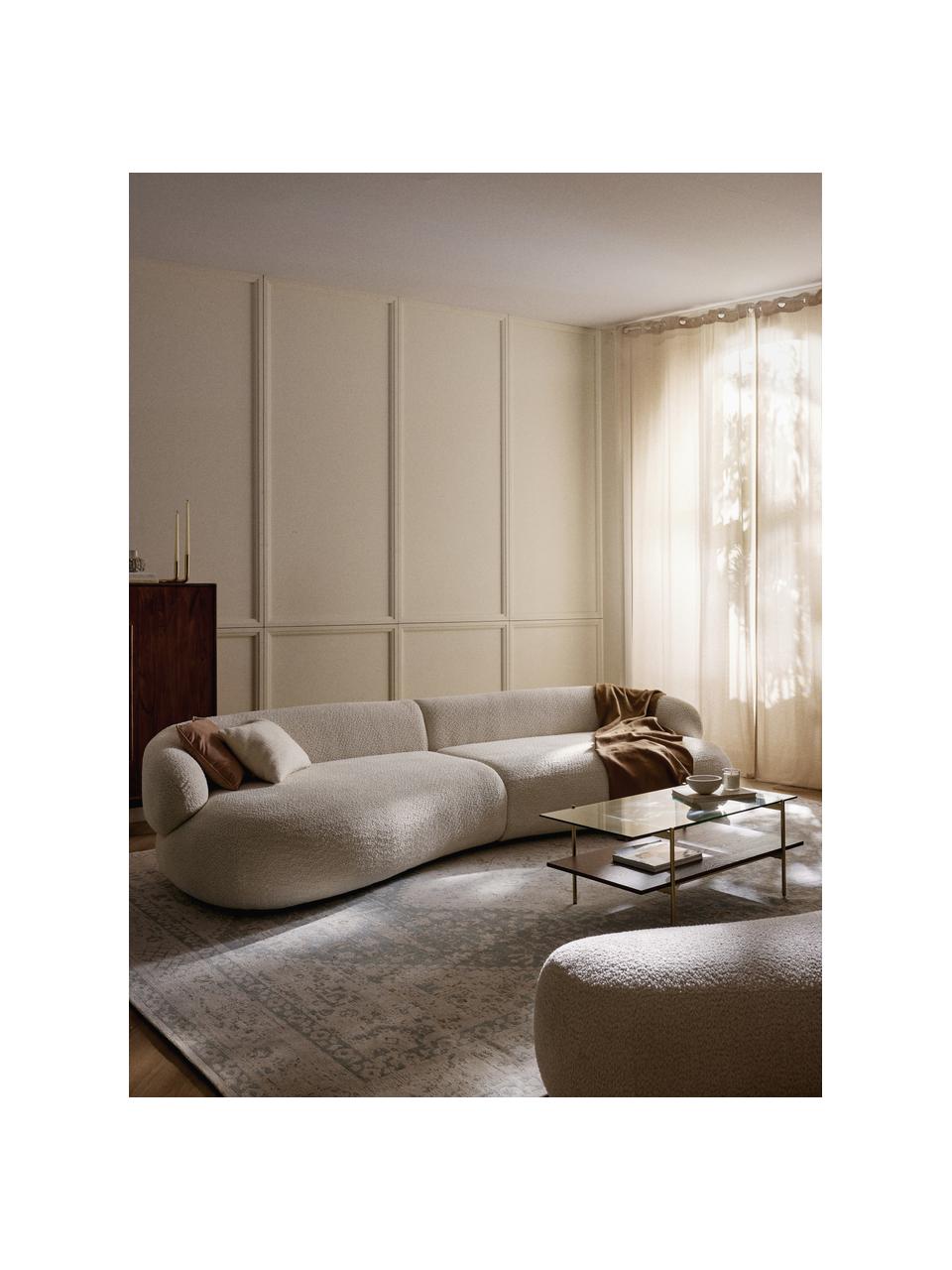 Divano 4 posti in teddy bouclé Alba, Rivestimento: 100% poliestere Il rivest, Struttura: legno massiccio di abete , Piedini: plastica, Teddy-bouclè bianco latte, Larg. 326 x Prof. 112 cm