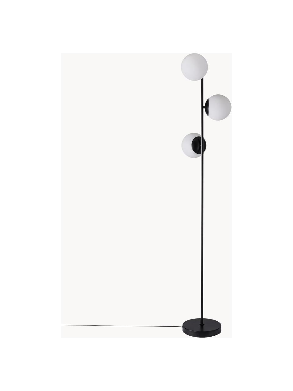 Vloerlamp Lilly van opaalglas, Lampvoet: gecoat metaal, Zwart, wit, H 150 cm