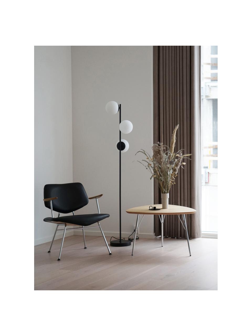 Vloerlamp Lilly van opaalglas, Lampvoet: gecoat metaal, Zwart, wit, H 150 cm