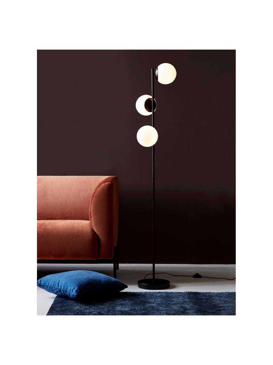 Vloerlamp Lilly van opaalglas, Lampvoet: gecoat metaal, Zwart, wit, H 150 cm