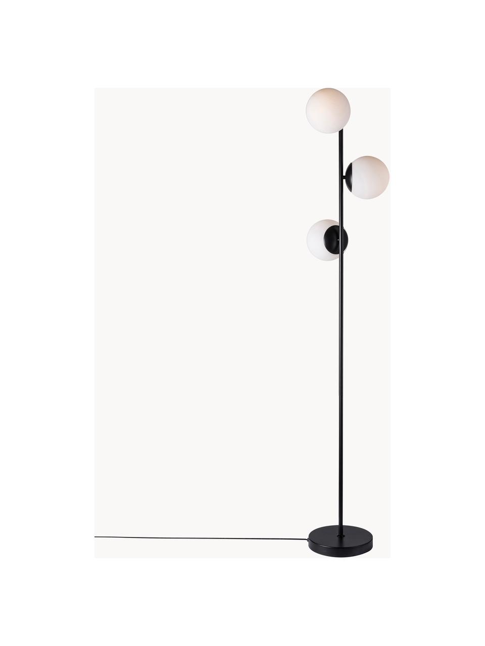 Vloerlamp Lilly van opaalglas, Lampvoet: gecoat metaal, Zwart, wit, H 150 cm