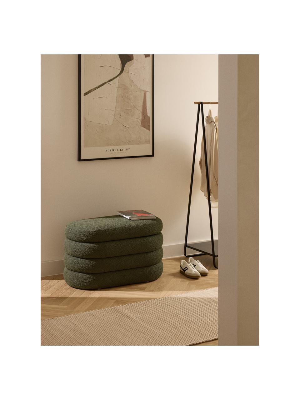 Banco pequeño tapizado en tejido bouclé con espacio de almacenamiento Alto, Tapizado: tejido bouclé (100% polié, Estructura: madera de pino, madera co, Bouclé verde oscuro, An 82 x L 47 cm