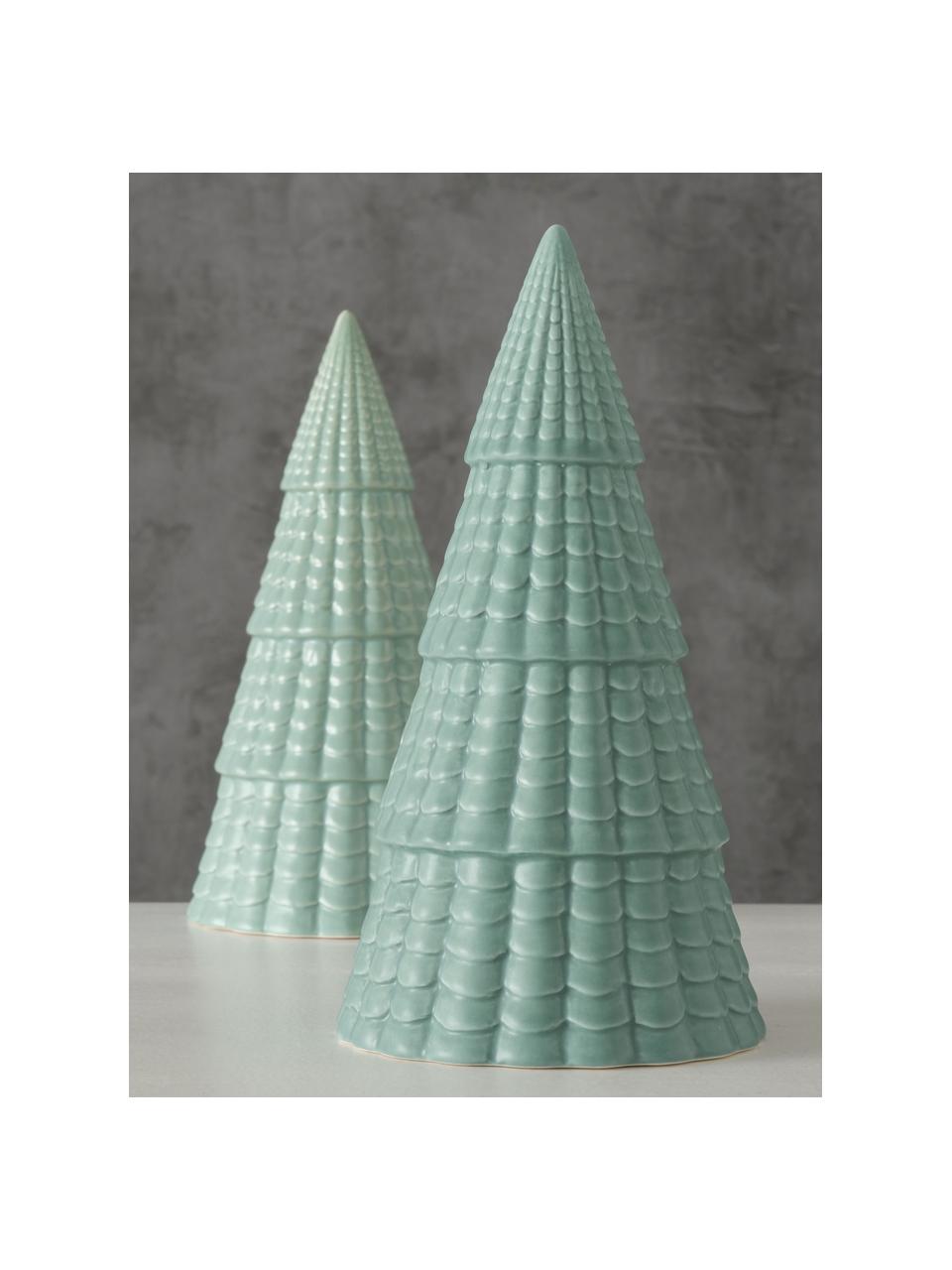 Sapins de Noël décoratifs Mikras, 2 élém., Grès cérame, Tons verts, Ø 11 x haut. 22 cm