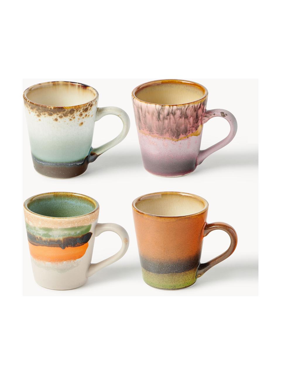 Ručne maľované šálky na espresso 70's, 4 ks, Keramika, Viac farieb, Ø 6 x V 6 cm, 80 ml