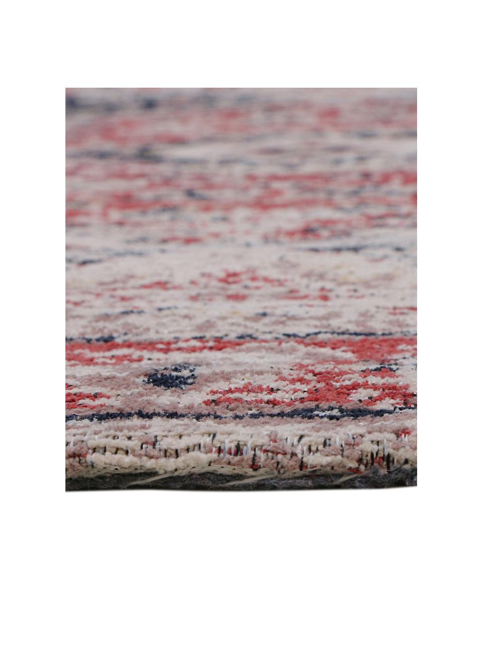Kulatý žinylkový koberec ve stylu vintage Toulouse, Odstíny červené, odstíny modré, se vzorem, Ø 200 cm (velikost L)