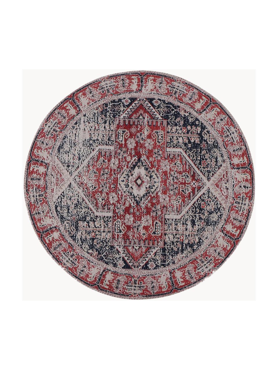 Okrągły dywan szenilowy w stylu vintage Toulouse, Odcienie czerwonego, odcienie niebieskiego, we wzór, Ø 200 cm (Rozmiar L)