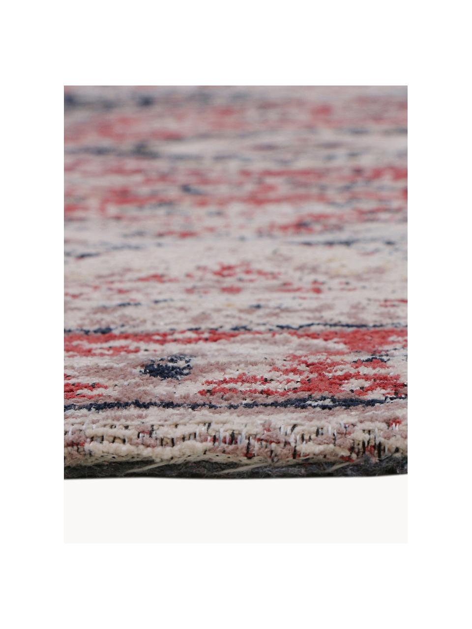Okrągły dywan szenilowy w stylu vintage Toulouse, Odcienie czerwonego, odcienie niebieskiego, we wzór, Ø 200 cm (Rozmiar L)