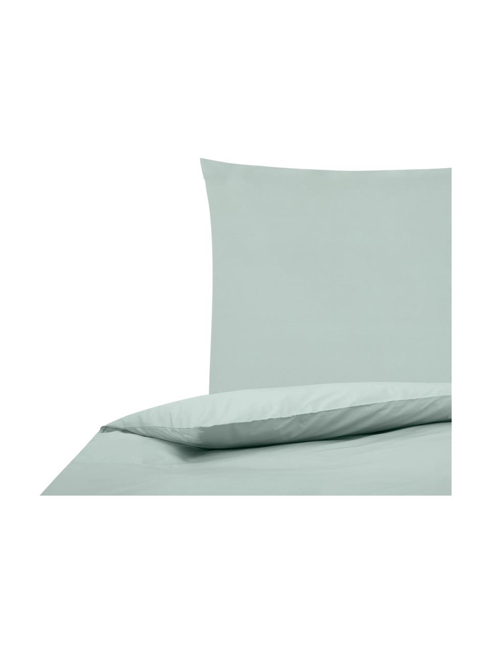 Housse de couette en percale vert sauge Elsie, Vert sauge, larg. 200 x long. 200 cm