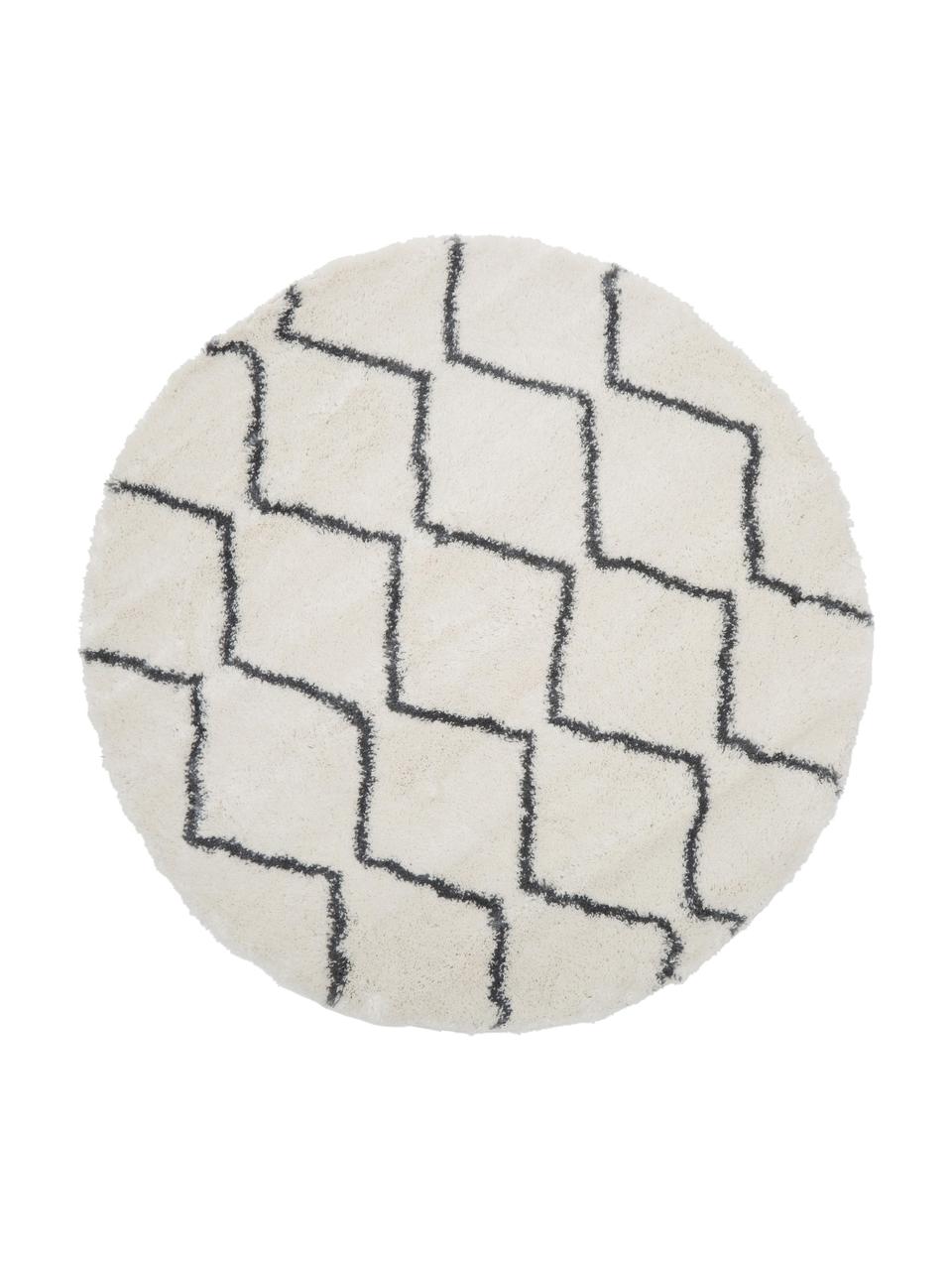 Tappeto rotondo a pelo lungo bianco crema/grigio scuro Velma, Retro: 78% juta, 14% cotone, 8% , Bianco crema, Ø 150 cm (taglia M)