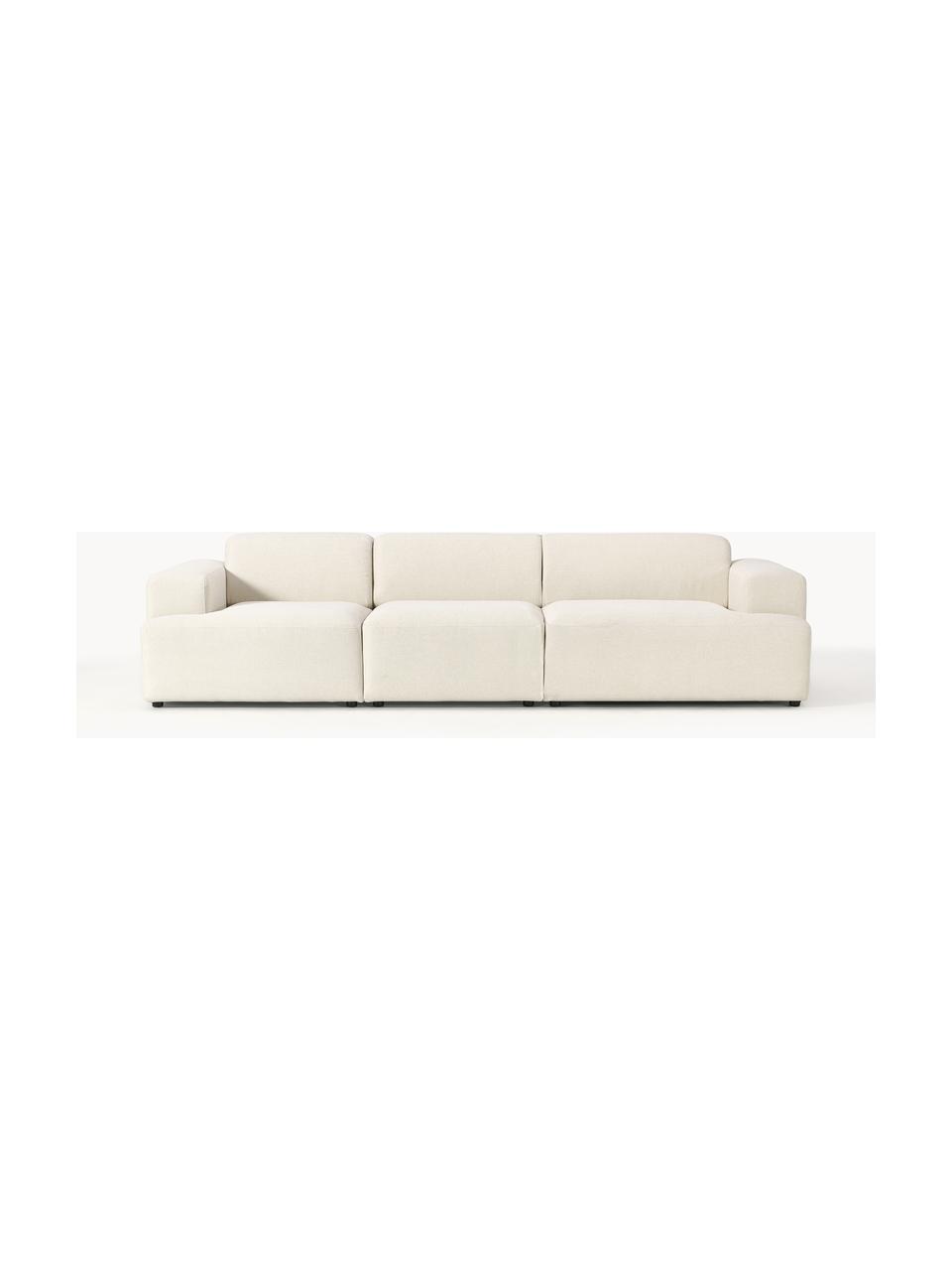 Divano 4 posti Melva, Rivestimento: 100% poliestere Con 115.0, Struttura: legno massiccio di pino e, Piedini: plastica, Tessuto bianco latte, Larg. 319 x Prof. 101 cm