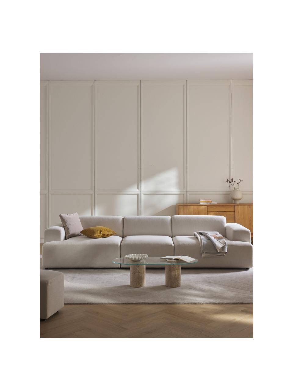 Divano 4 posti Melva, Rivestimento: 100% poliestere Con 115.0, Struttura: legno massiccio di pino e, Piedini: plastica Questo prodotto , Tessuto bianco latte, Larg. 319 x Prof. 101 cm